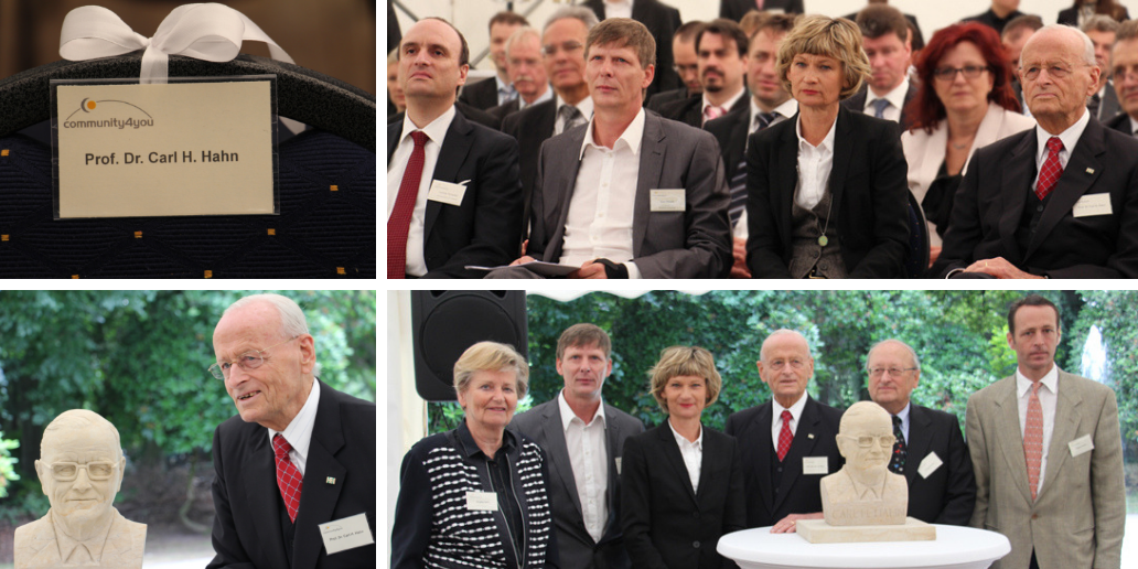 Villa Hahn | Am 24. Juni 2014 ehrte die community4you AG anlässlich seines bevorstehenden 88. Geburtstags das Lebenswerk von Prof. Dr. Carl Hahn mit der Enthüllung einer Portraitbüste.